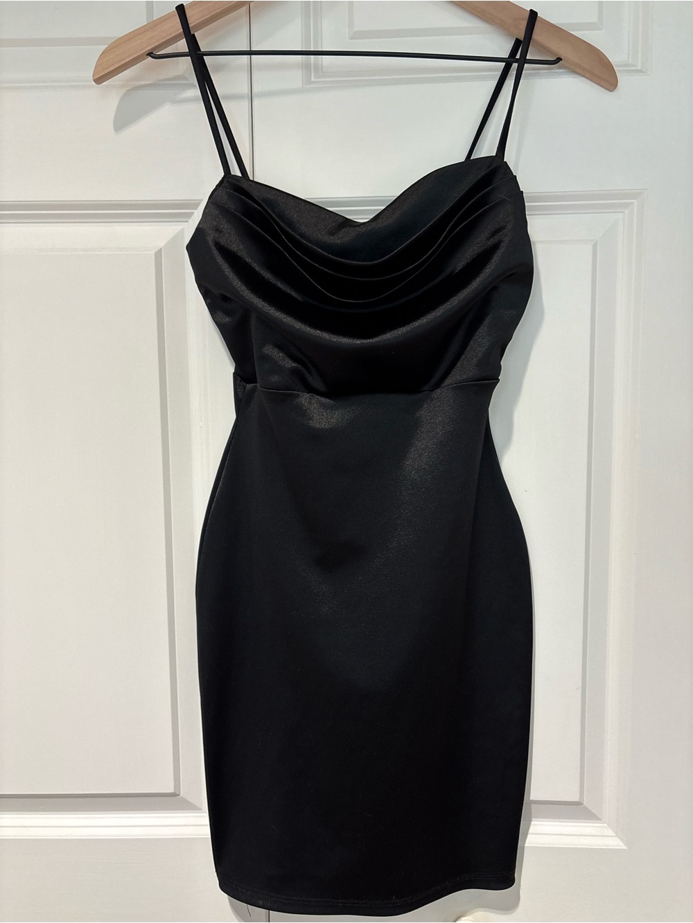 Little Black Slip Dress with Draped Cowl Neck